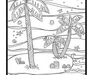 Coloriage Palmiers et plages dessin&eacute;s pour les enfants