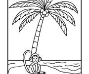 Coloriage Petit singe assis sous un palmier