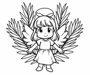 Coloriage Petite fille devant des feuilles de palmier