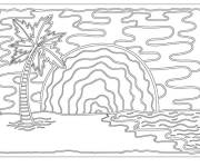 Coloriage Photo d'ile de palmier en section