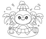 Coloriage Pingouin devant des palmiers
