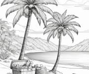 Coloriage Piquenique sur la plage devant un palmier