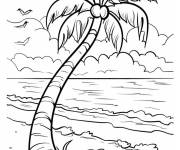 Coloriage Plage adorable avec un palmier sous la lune