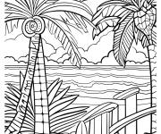 Coloriage Sanctuaire en bord de mer au milieu des palmiers