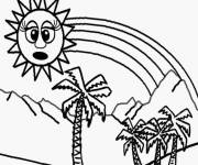 Coloriage Soleil et arc en soleil sur Palmier