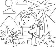 Coloriage Un explorateur devant le palmier