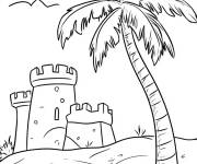 Coloriage Un palmier et un ch&acirc;teau de sable