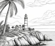 Coloriage Un palmier sur une falaise