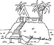 Coloriage et dessins gratuit Une maison entour&eacute;e par des palmiers à imprimer
