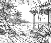 Coloriage Une plage tropicale magnifique ou on trouve des palmiers