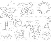 Coloriage Vacance avec palmiers et plage