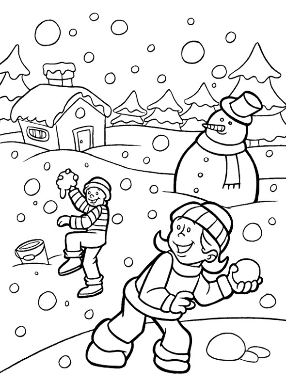 Coloriage Hiver enneigé dessin gratuit à imprimer