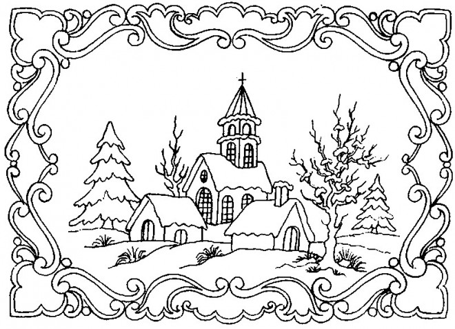 Coloriage Paysage Neige gratuit à imprimer