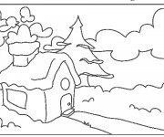 Coloriage Paysage d'une petite maison dans la forêt