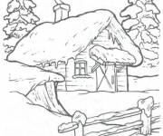 Coloriage et dessins gratuit Paysage de chalet en hiver à imprimer