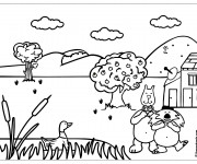 Coloriage Campagne et Animaux dessin anim&eacute;