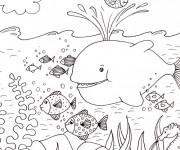Coloriage Fond Marin et poissons qui s'amusent