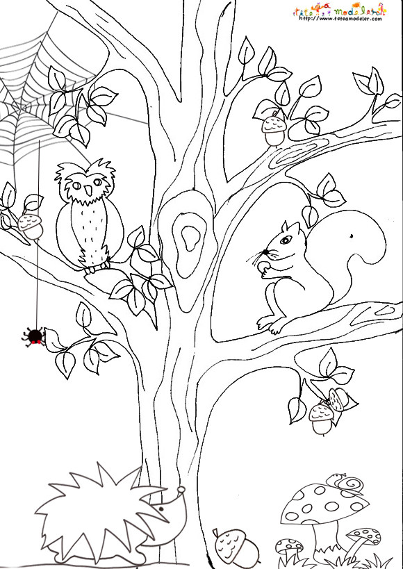 Coloriage Paysage Animaux et Arbre dessin gratuit à imprimer