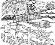 Coloriage Paysage de Campagne