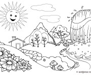 Coloriage Paysage de Campagne avec Cascade