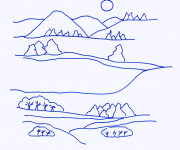Coloriage Paysage de Campagne en bleu