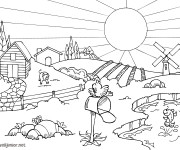 Coloriage Paysage de Campagne en Été