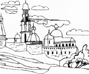 Coloriage Paysage de Ch&acirc;teau