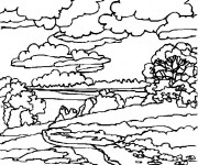 Coloriage Paysage de ciel nuageux