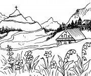 Coloriage Paysage de montagne