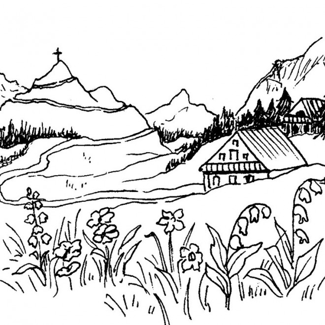 Coloriage Paysage De Montagne Dessin Gratuit à Imprimer