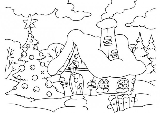 Coloriage et dessins gratuits Paysage de Noël maternelle à imprimer