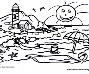 Coloriage Paysage de Plage et Montagne