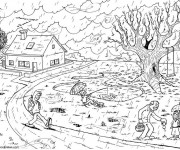 Coloriage Paysage de pluie