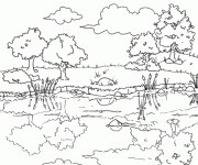 Coloriage Paysage de Rivi&egrave;re stylis&eacute;