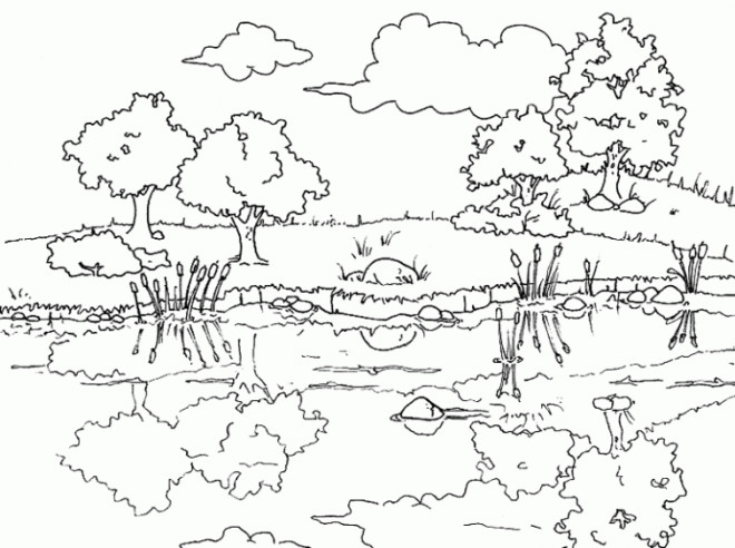 Coloriage Paysage De Riviere Stylise Coloriage Paysage De Riviere Stylise