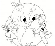 Coloriage La terre et les petits enfants