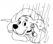 Coloriage Chien et petite fille et Pluie