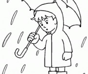 Coloriage Enfant et Pluie en couleur