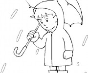 Coloriage Enfant et Pluie stylis&eacute;s