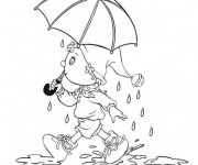 Coloriage Fille et Parapluie humoristique