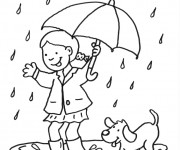 Coloriage Fille et son chien en s'amusant