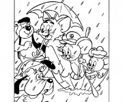 Coloriage Personnages Disney sous la Pluie
