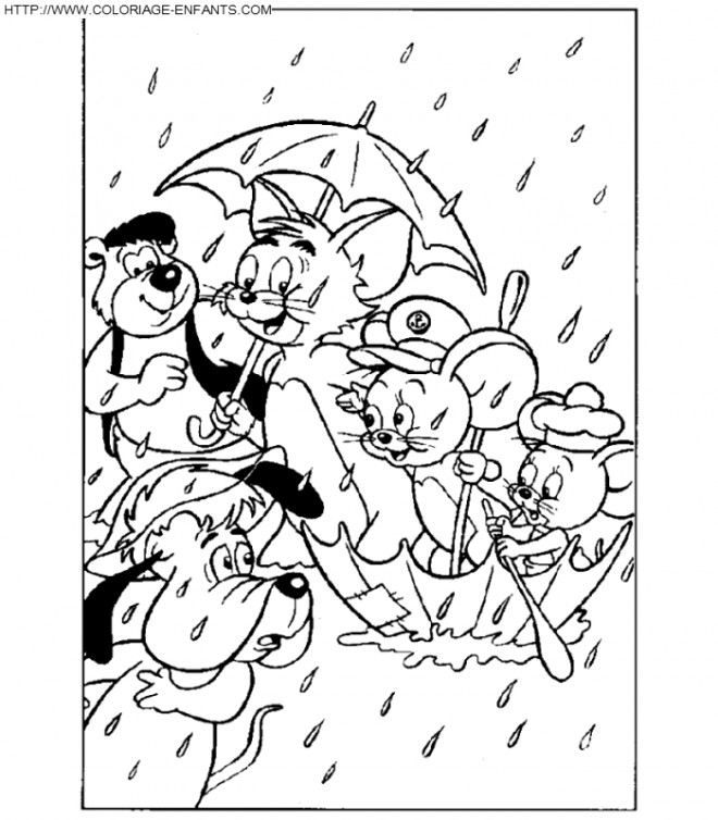 Coloriage et dessins gratuits Personnages Disney sous la Pluie à imprimer
