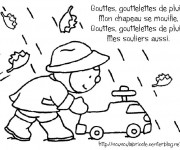 Coloriage Petit enfant et Gouttes de Pluie