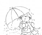 Coloriage Petit enfant marche sous la pluie