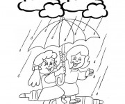 Coloriage Pluie et Parapluie