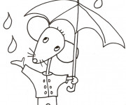 Coloriage Souris et Pluie facile