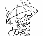 Coloriage Stroumpfs s'amuse sous la Pluie