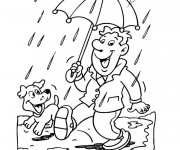 Coloriage Un homme sous la Pluie