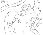 Coloriage Des vers sortant d'une pomme
